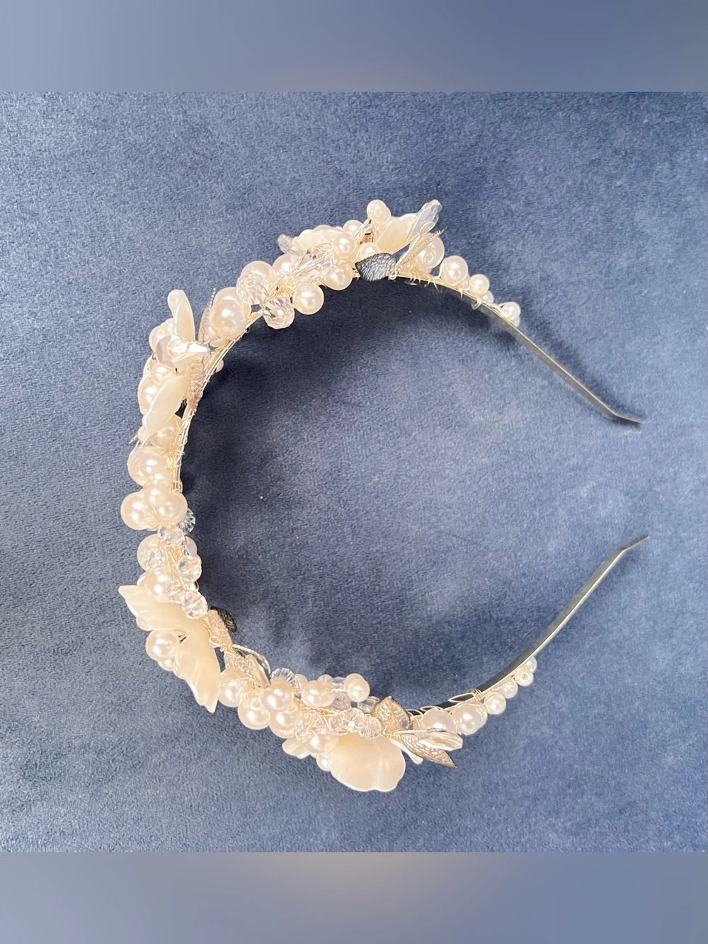 NIB Bridal Pearl Crystal Floral Headband Wedding Hair Crown Tiara White Silver